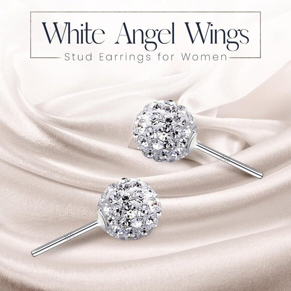 Women's Sterling Silver Disco Round Ball Crystals Stud Earrings Jewelry - Picture 2 of 7